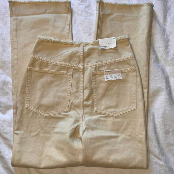 WeWoreWhat Frayed Khaki High Rise Straight Leg Pants NWT-28 - Picture 2 of 12